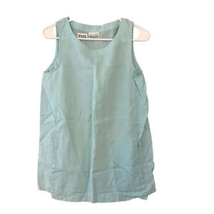 Pure Jill Linen Womens Blue Linen Blouse XS Sleeveless Pullover Summer Casual